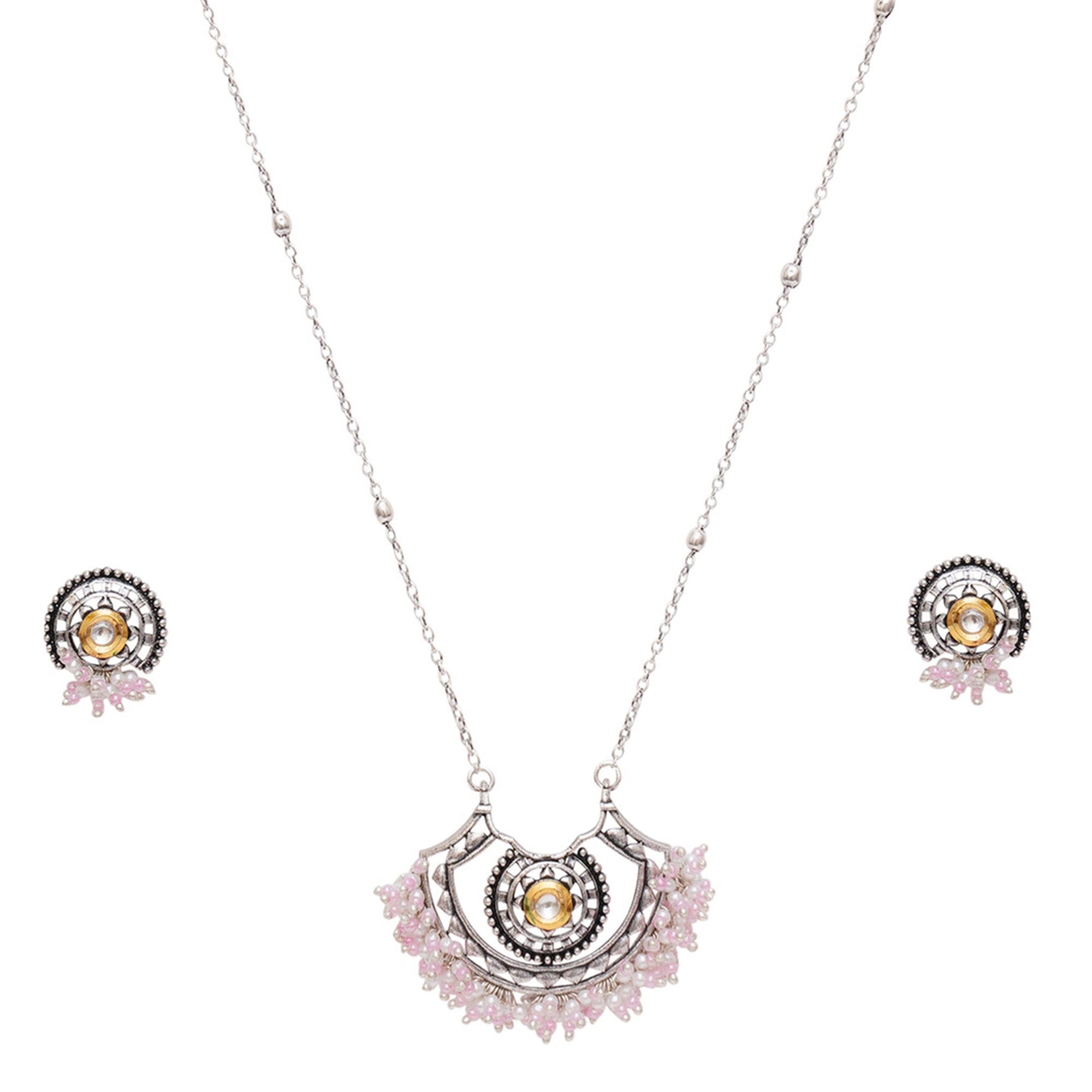 Festive Hues Light Beaded Oxidised Pink Pastel Jewellery Set