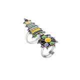 Folklore Coloured Enamel Adjustable Long Ring