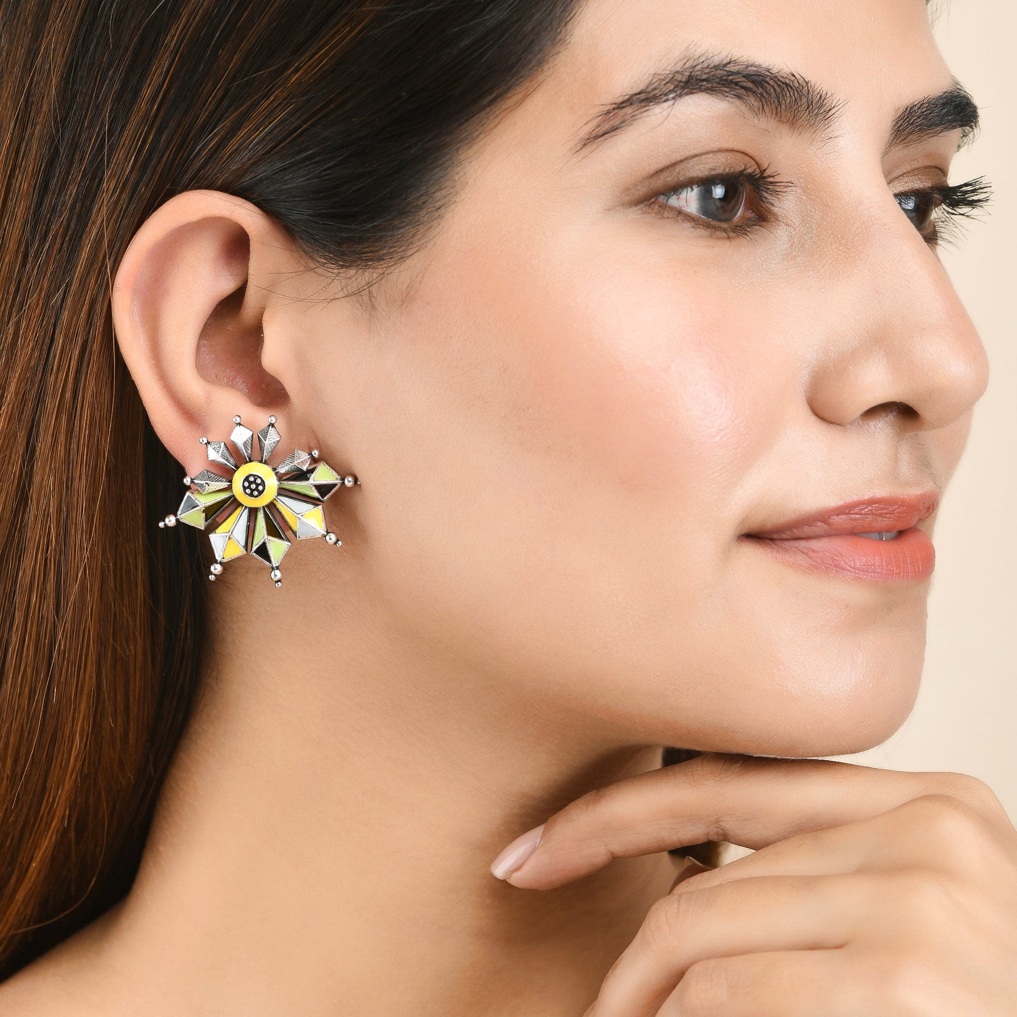 Folklore Aztec Style Enamelled Stud Earrings