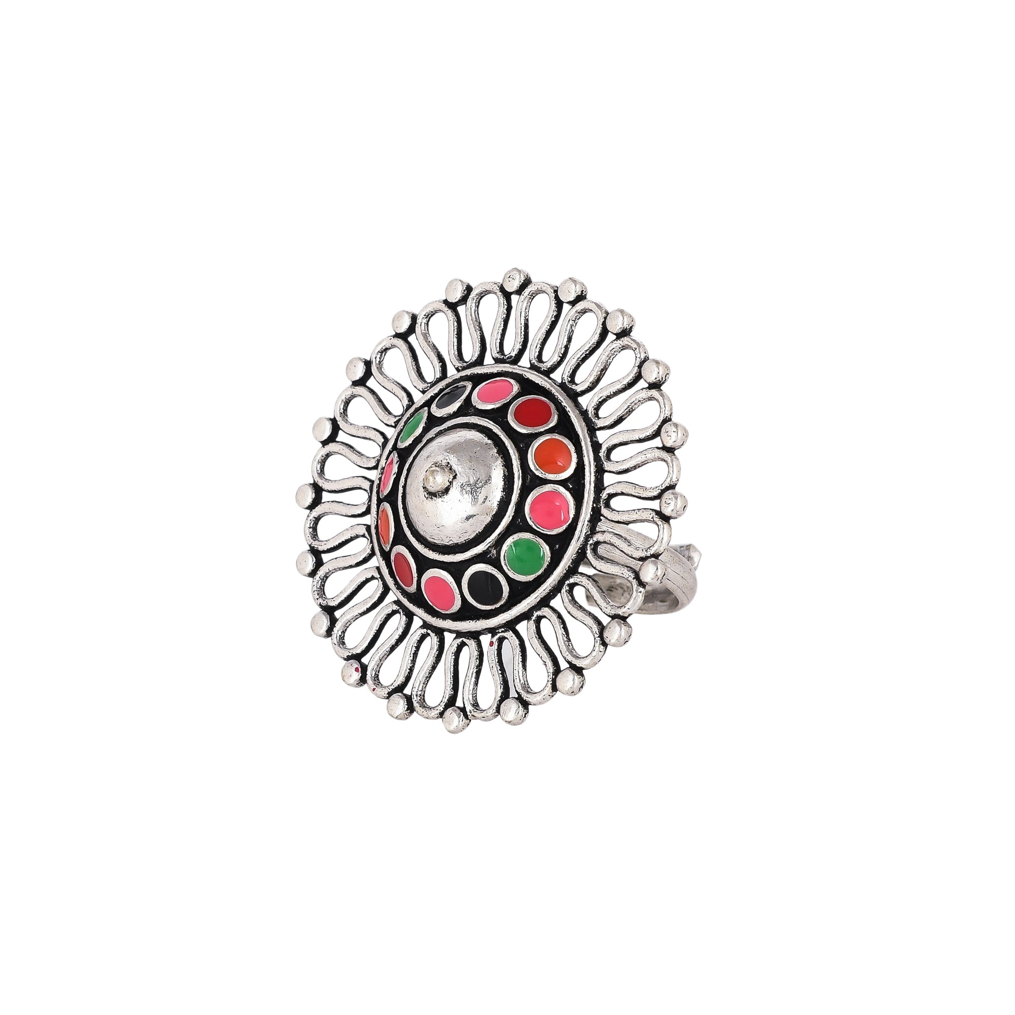 Folklore Cutwork Beaded Cocktail Ring