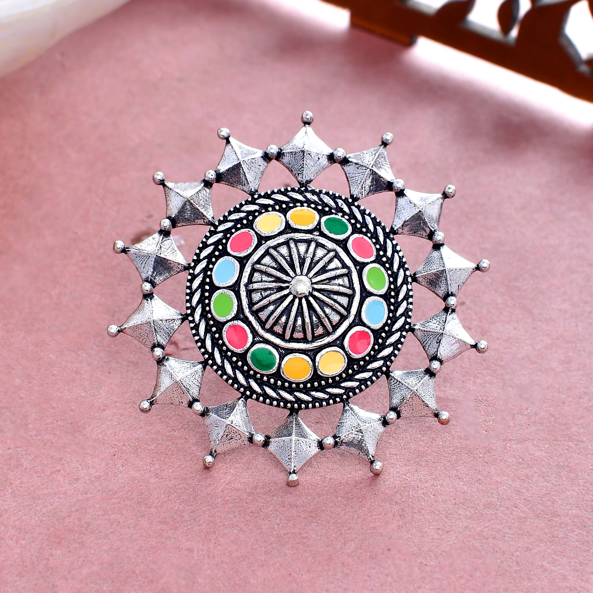 Folklore Collection Colourful Enamel Mandala Ring