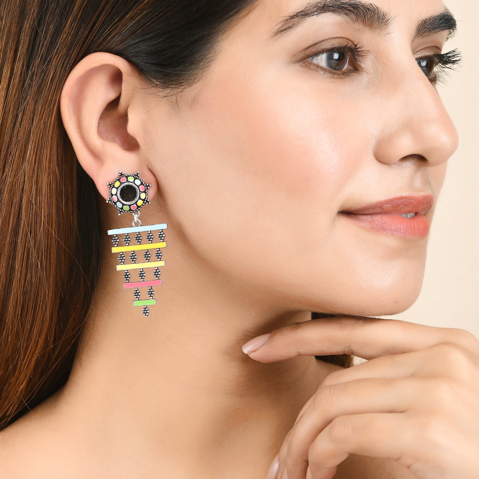 Folklore Colourful Layered Enamelled Earrings