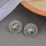 Folklore Silver Plated Round Cutwork Stud Earrings