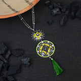Folklore Circles Enamelled Tassel Drop Necklace