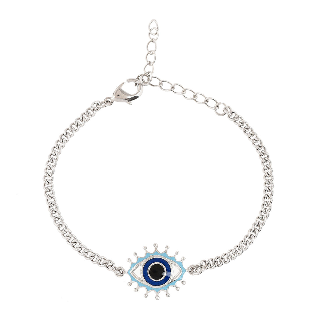 Evil Eye Motif With Silver Oxidized Chain Bracelet