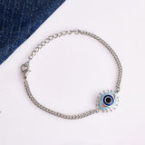 Evil Eye Motif With Silver Oxidized Chain Bracelet