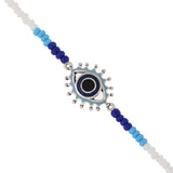 Evil Eye Silver Oxidized Motif With Blue-White Beads Chain Anklet