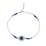 Evil Eye Silver Oxidized Motif With Blue-White Beads Chain Anklet