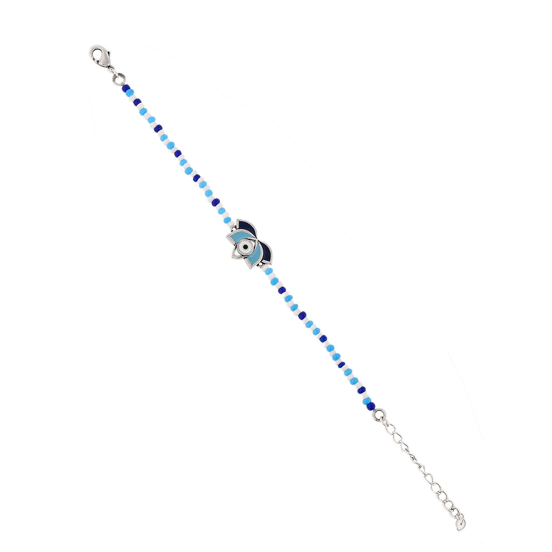Evil Eye Lotus Shape Blue-White Beads Chain Bracelet