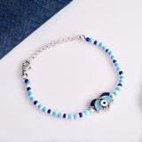 Evil Eye Lotus Shape Blue-White Beads Chain Bracelet