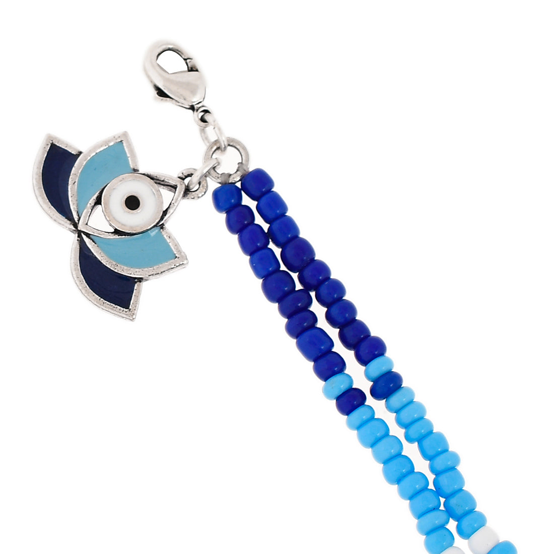 Evil Eye Blue And White Beads Silver Oxidized Chain Bracelet