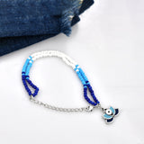 Evil Eye Blue And White Beads Silver Oxidized Chain Bracelet