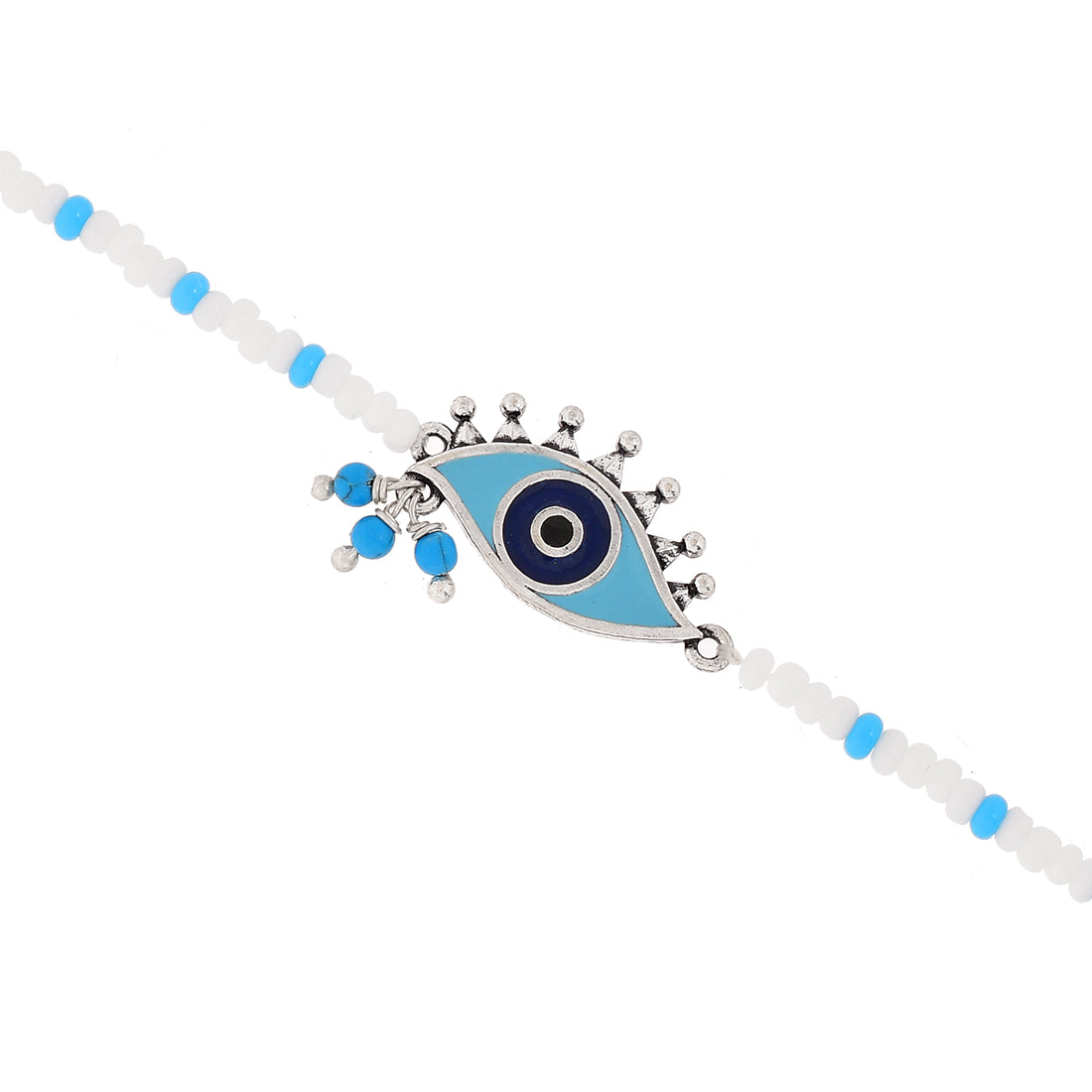 Evil Eye Oxidized White And Blue Bracelet