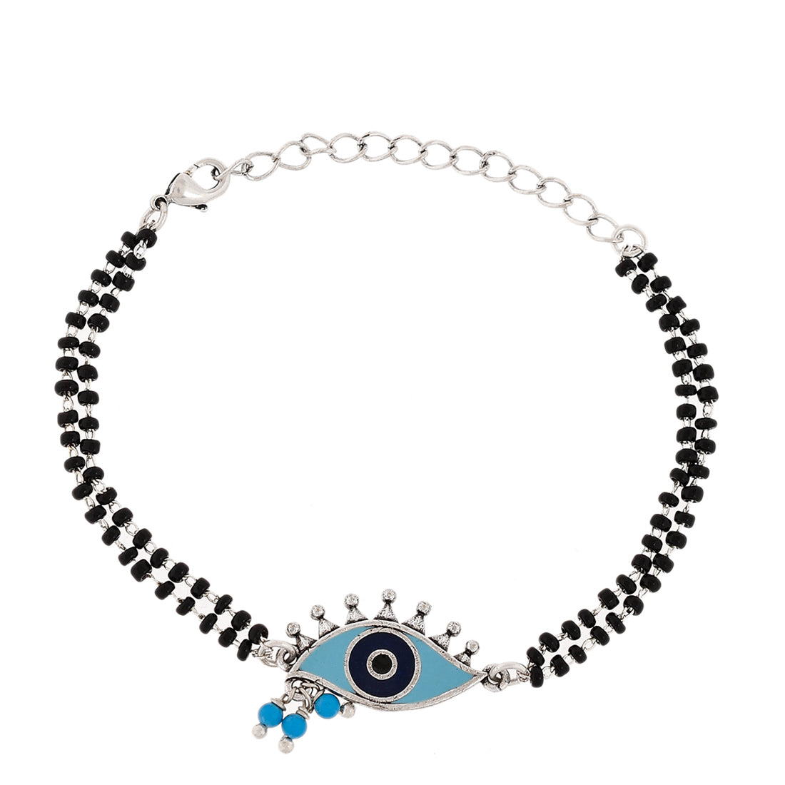 Evil Eye Double Layer Black Bead Chain Bracelet