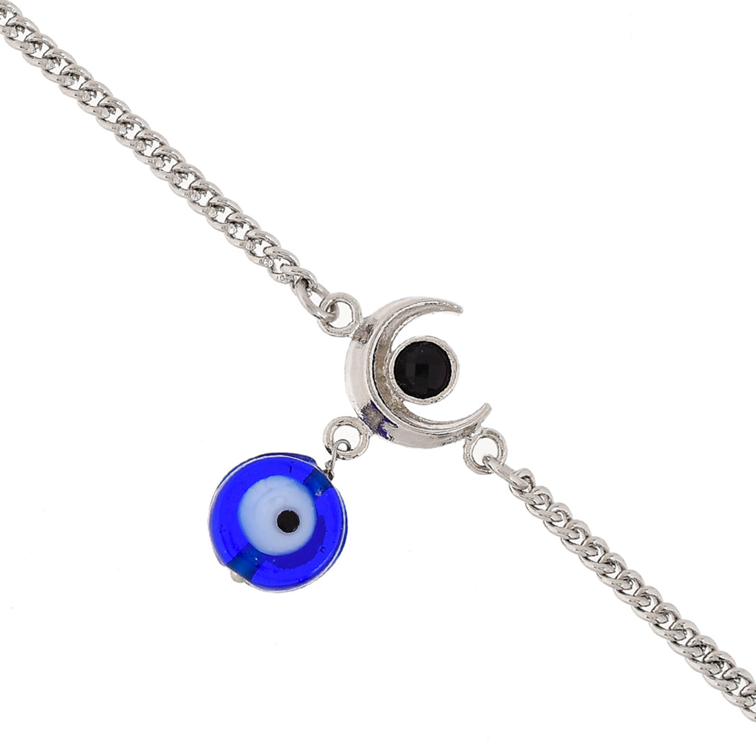 Evil Eye Hanging Bead With Shiva Moon Silver Oxidized Bracelet