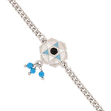 Evil Eye Blue Bead Hanging Silver Pated Motif Bracelet