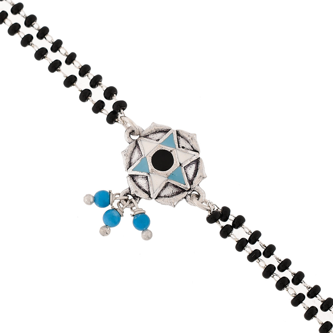Evil Eye Black Bead Chain Silver Oxidized Bracelet
