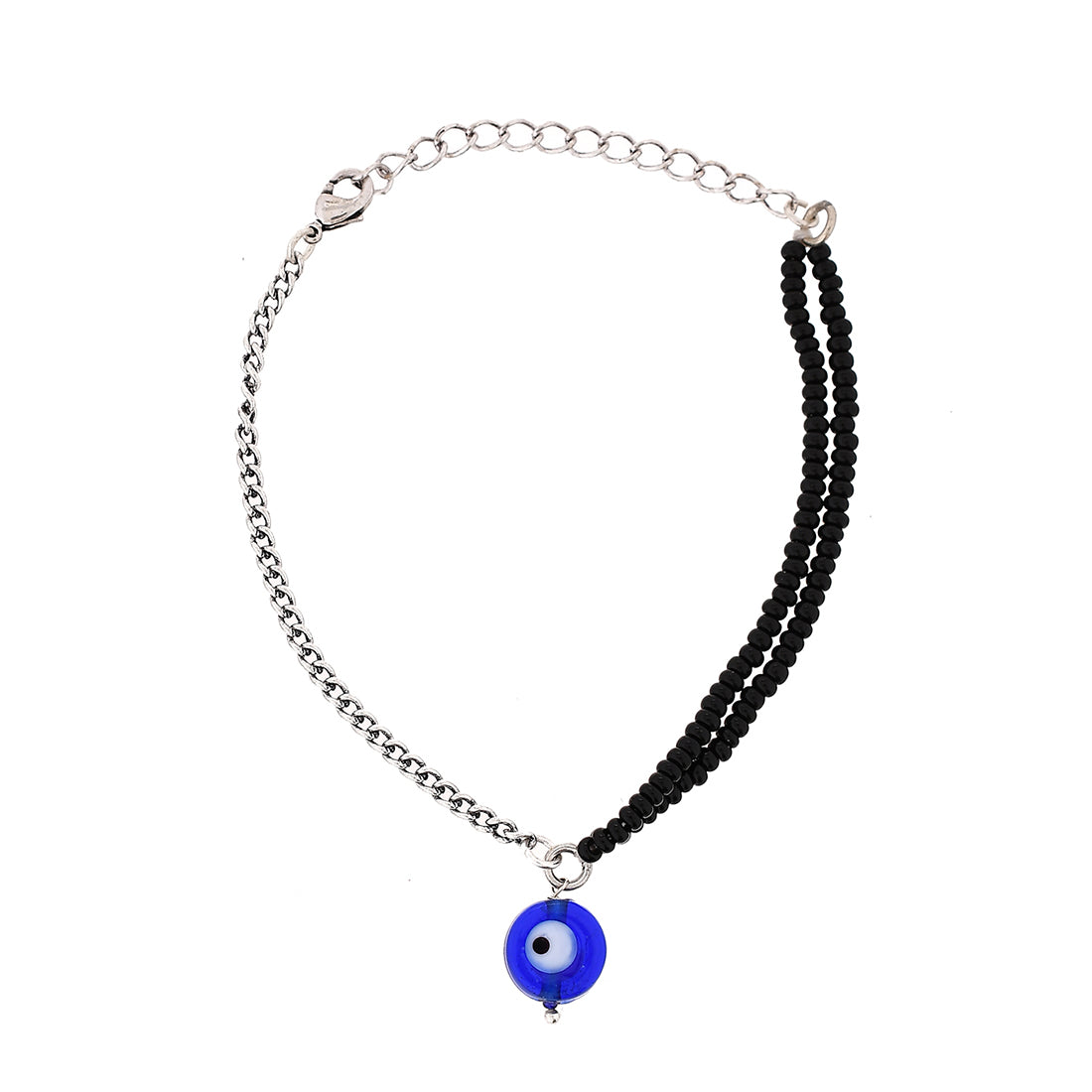 Evil Eye Black Beads Silver Oxidized Bracelet