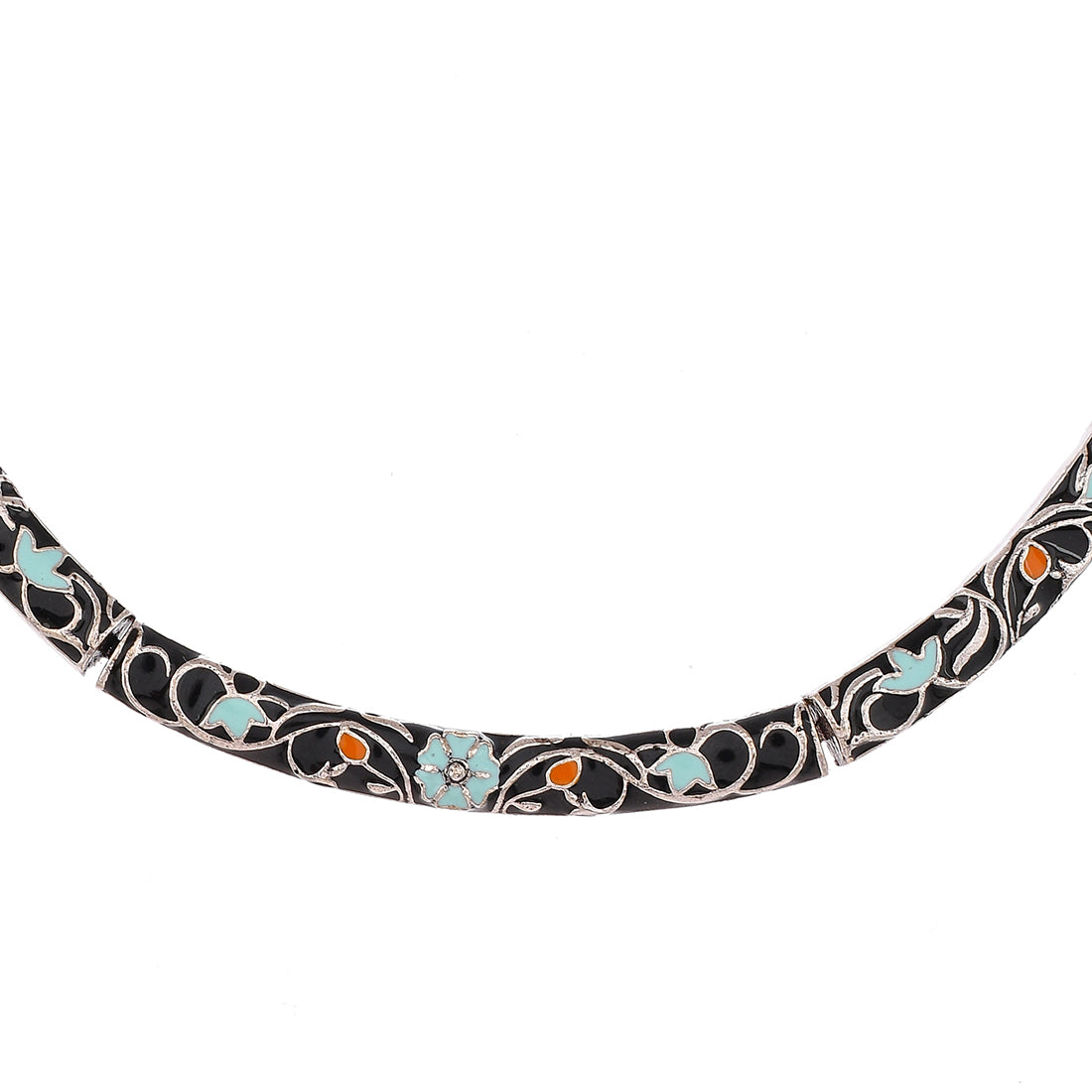 Enameled Elegance Silver Oxidized Blue-Round Necklace Set