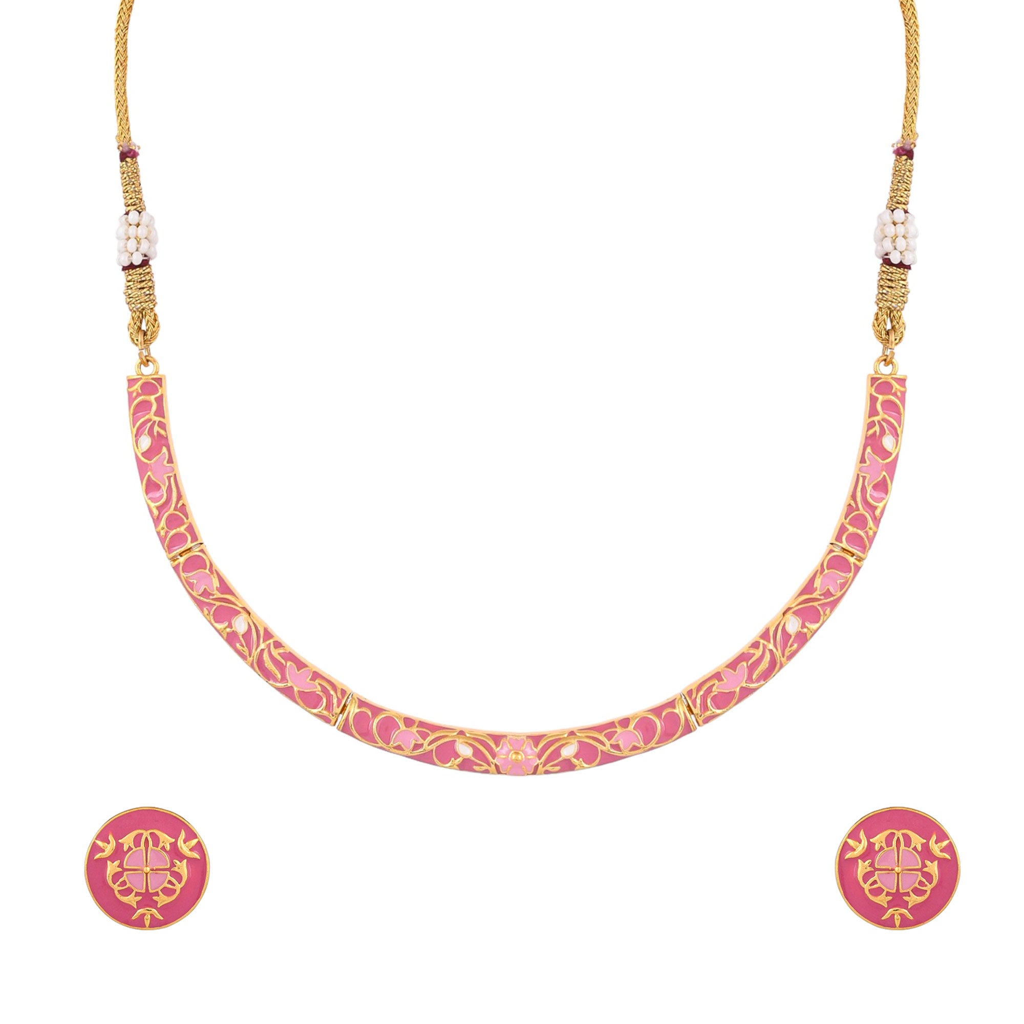 Enameled Elegance Pink Enamel Jewellery Set