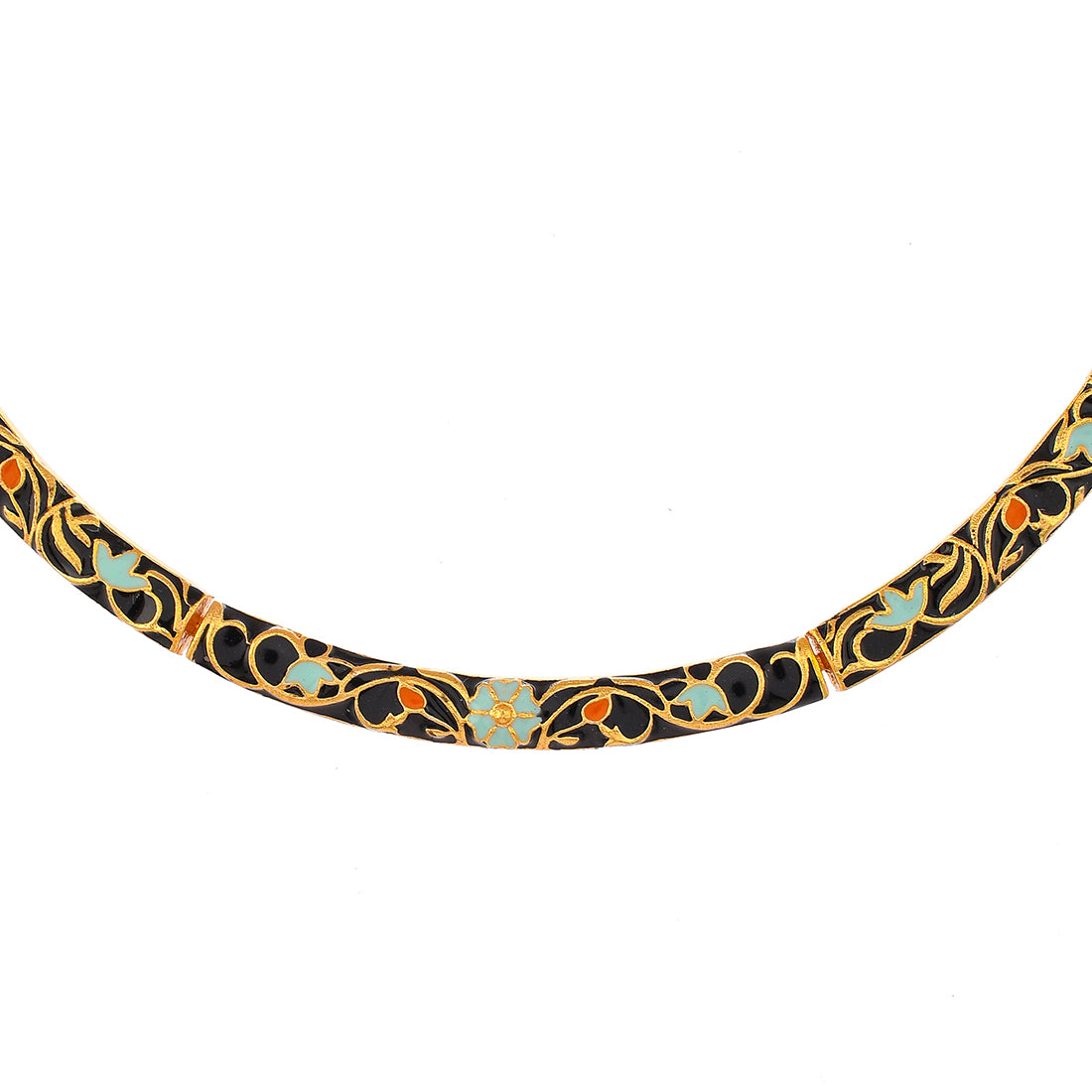 Enameled Elegance Black Gold-Plated Necklace Set