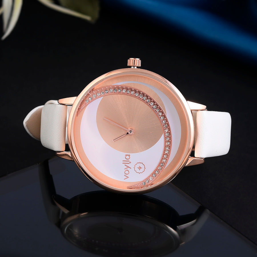 Voylla Rose Gold Plated Floral Dial Watch