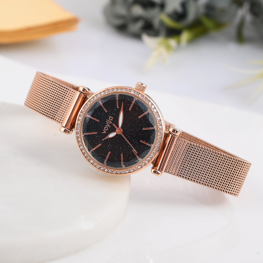Voylla Studded Rose Gold Plated Watch