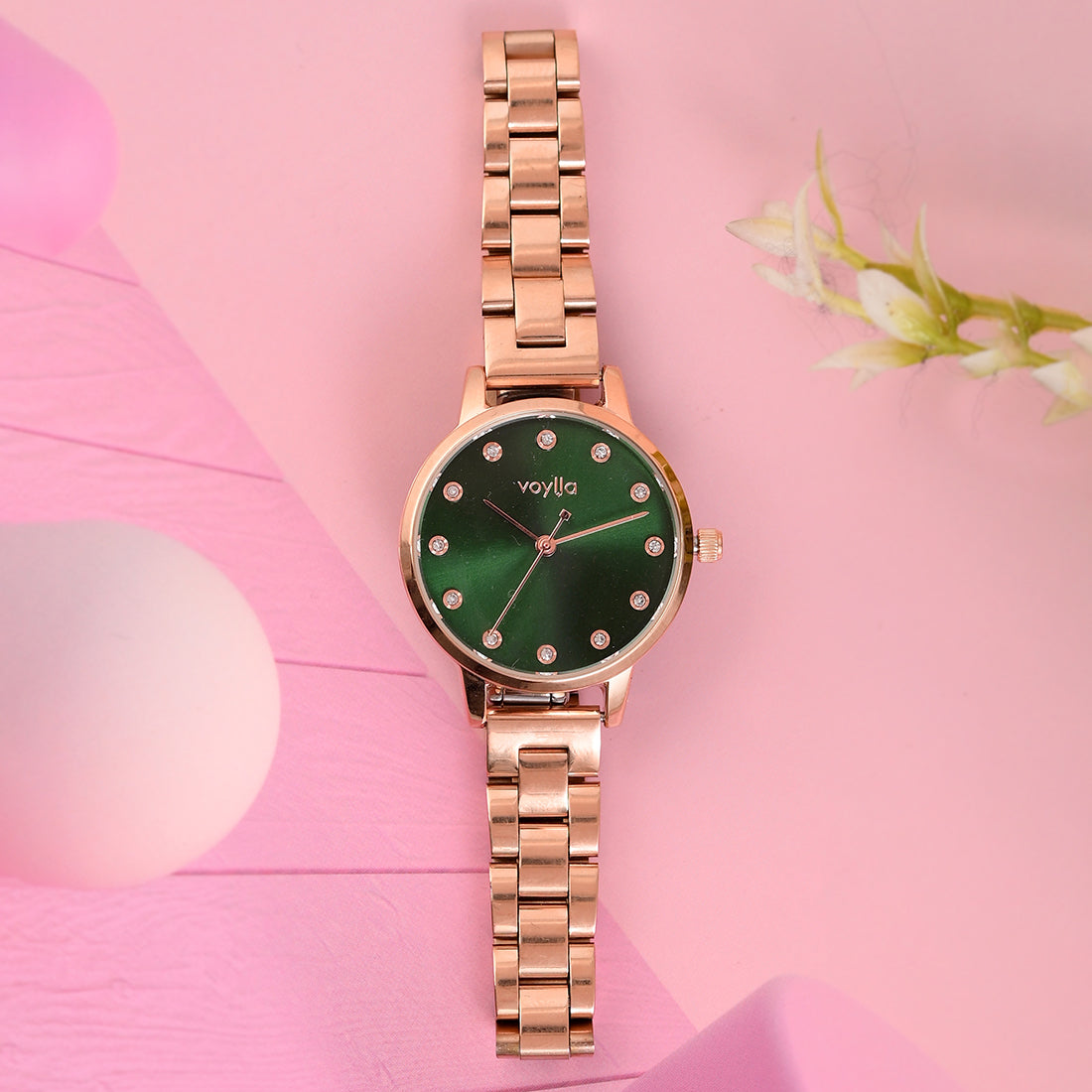 Voylla Gold Toned Green Dial Watch