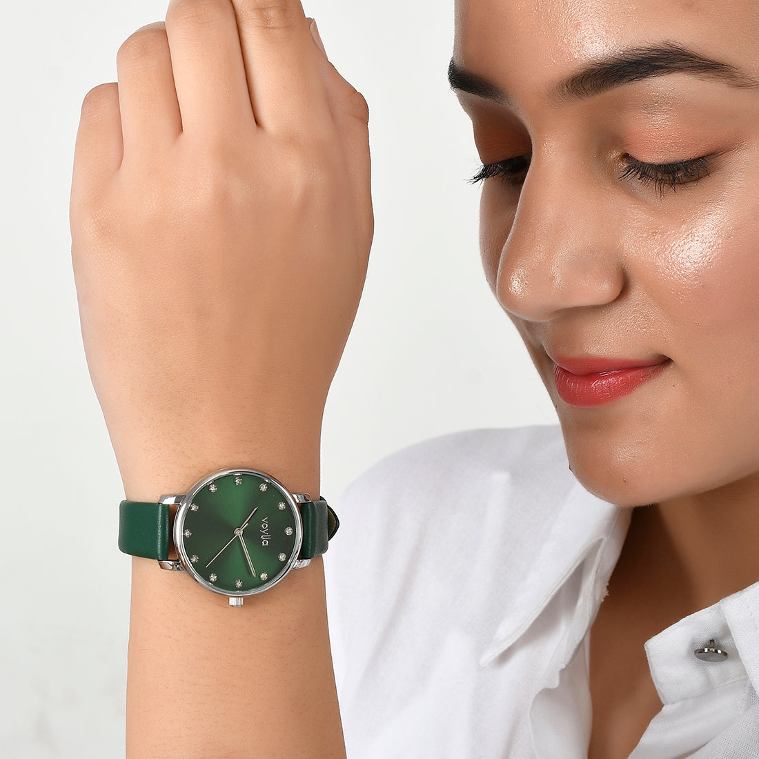 Voylla Studded Green Dial Watch