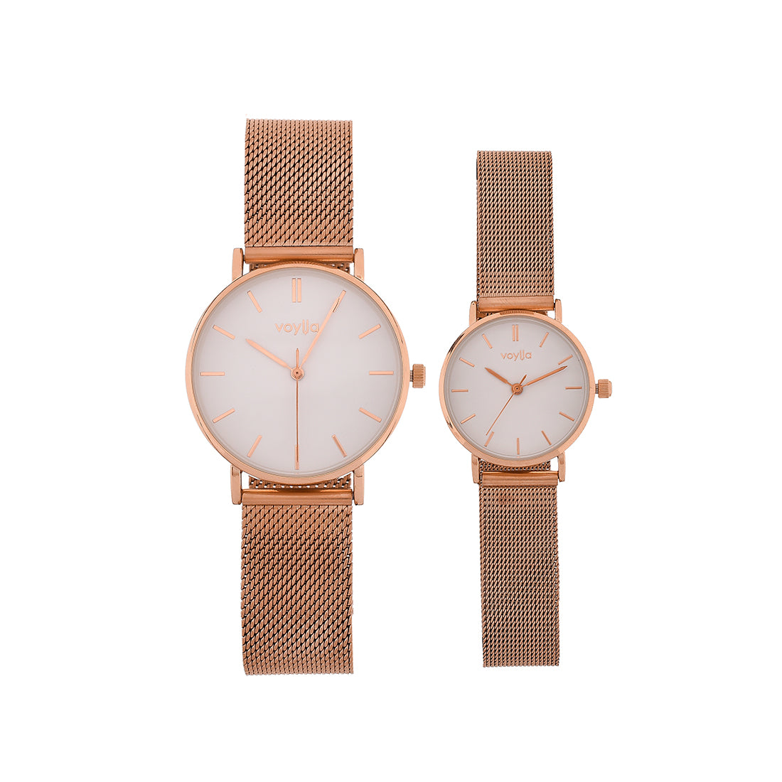 Voylla Rose Gold Mesh Strap Couple Watches – VOYLLA