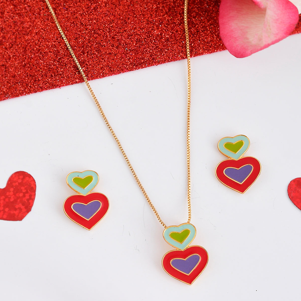 Playful Layered Hearts Pendant Set