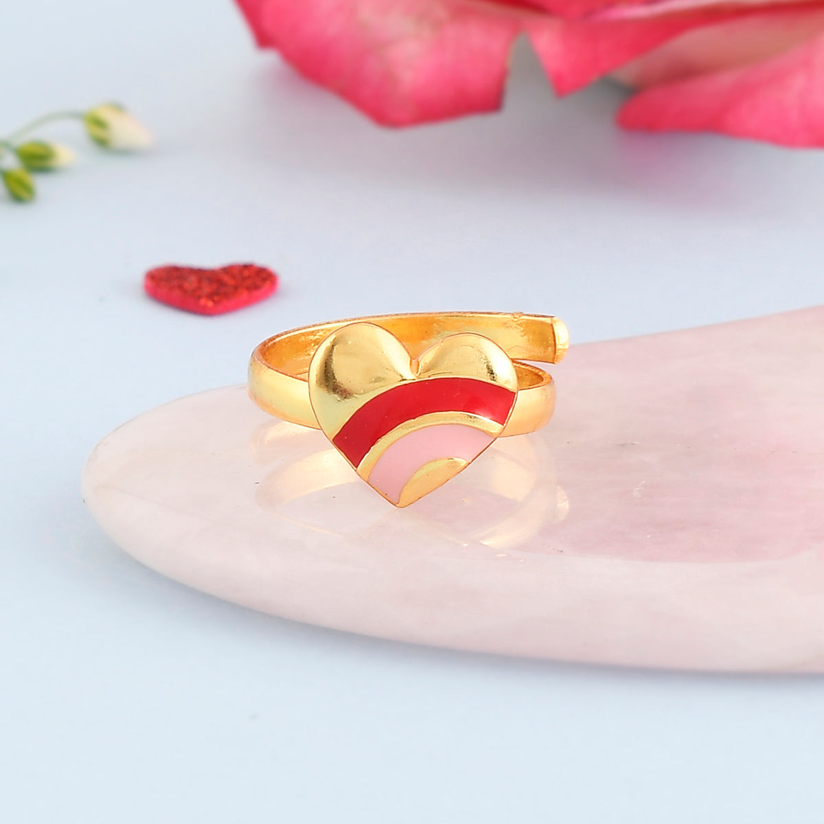 Pink and Red Enamel Hearts Ring