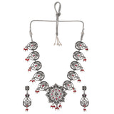Abharan Filigree Pearls and Stones Embellished Silver Plated Jewellery Set