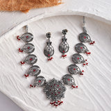 Abharan Filigree Pearls and Stones Embellished Silver Plated Jewellery Set