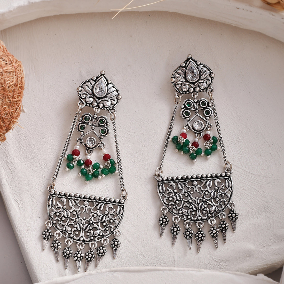 Abharan Oxidised Silver Plated Lightly Embellished Earrings – VOYLLA