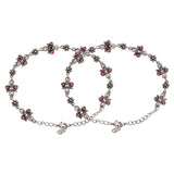Abharan Silver Plated Pink and White Stones Anklets