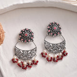 Abharan Round Cut Pink Stones and Pearls Drop Earrings
