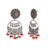 Abharan Red and White Stones and Pearls Drop Earrings