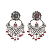 Abharan Round Cut Red and White Stones and Pearls Ethnic Earrings