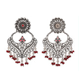 Abharan Round Cut Red and White Stones and Pearls Ethnic Earrings