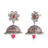Abharan White Stones and Pearls Floral Jhumka Earrings