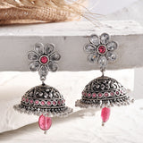 Abharan White Stones and Pearls Floral Jhumka Earrings