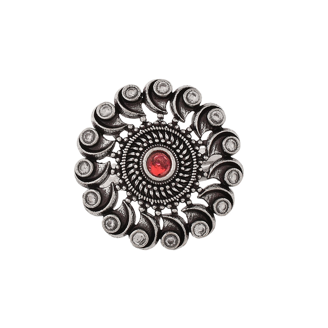 Abharan Red and White Round Cut Stones Ring
