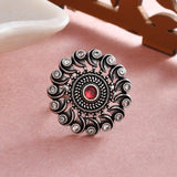 Abharan Red and White Round Cut Stones Ring