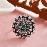 Abharan Green and White Round Cut Stones Ring