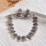 Abharan White Stones and Pearls Floral Jewellery Set