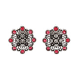 Abharan White and Red Round Cut Stones Stud Earrings