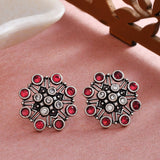 Abharan White and Red Round Cut Stones Stud Earrings