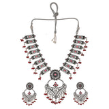 Abharan White and Red Stones and Pearls Opulent Jewellery Set