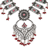 Abharan White and Red Stones and Pearls Opulent Jewellery Set
